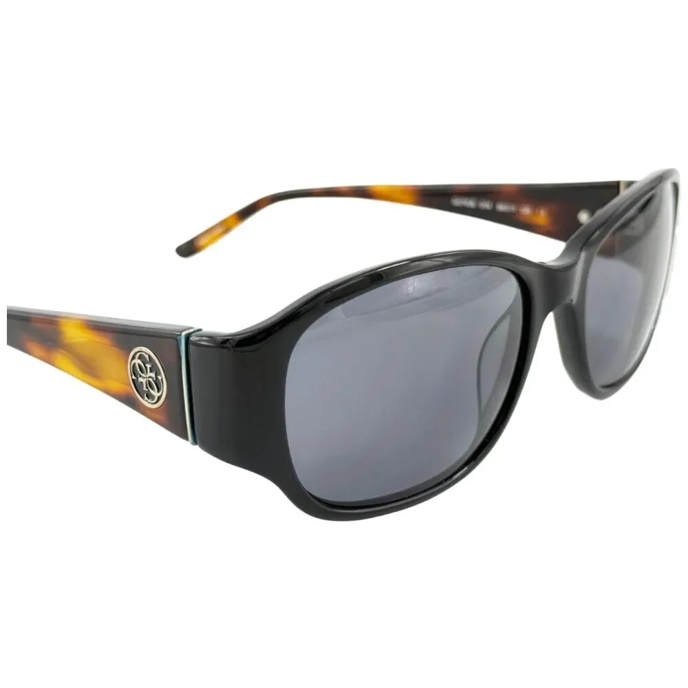 Guess GU7436 Womens Plastic Sunglass 01A Shiny Black 56-17 Gray Lenses w Case